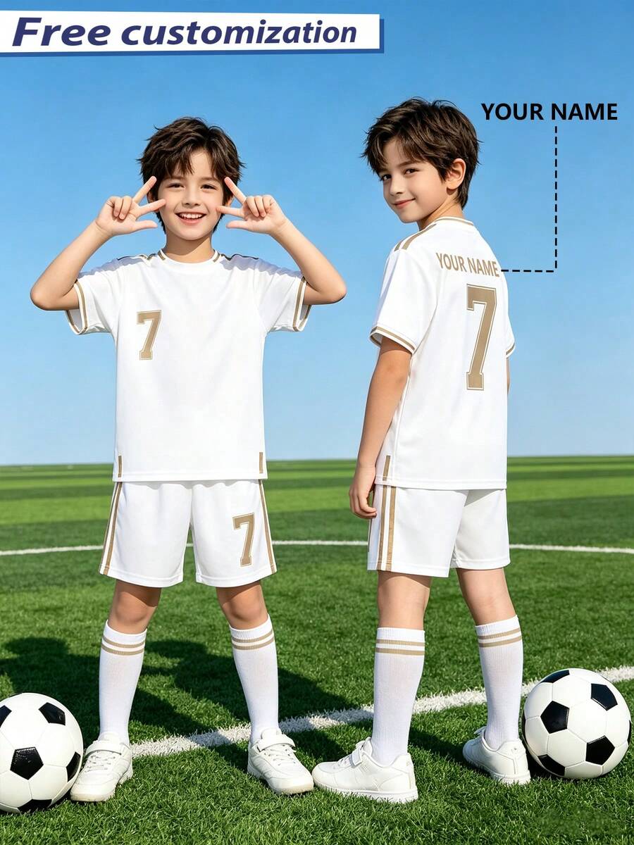 2pcs/Set All-Over Print Hollow Football Set, Personalized Name/Club Customization, Popular Jersey, 2pcs/Set Boys/Girls Football Set, Name Customization, Idol Customization, Short Sleeve Shorts Set, Suitable For/Girls Sports, Cycling, Outdoor Running, Football, Star Style Jersey Set, Moisture-Wicking