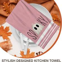 2/4/48pcs Halloween Series Pink Ghost Pattern Printed Kitchen Towels - Super Soft, Highly Absorbent Polyester Dishcloths And Hand Towels, Perfect For Holiday Decor, Kitchen Decor, Party Decor - Multicolor - View 8