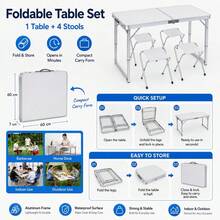 Foldable Table, Picnic, Camping, Night Market, Stall, Stand, Home, Portable, Eating, Table, Chair, Set - White - View 5