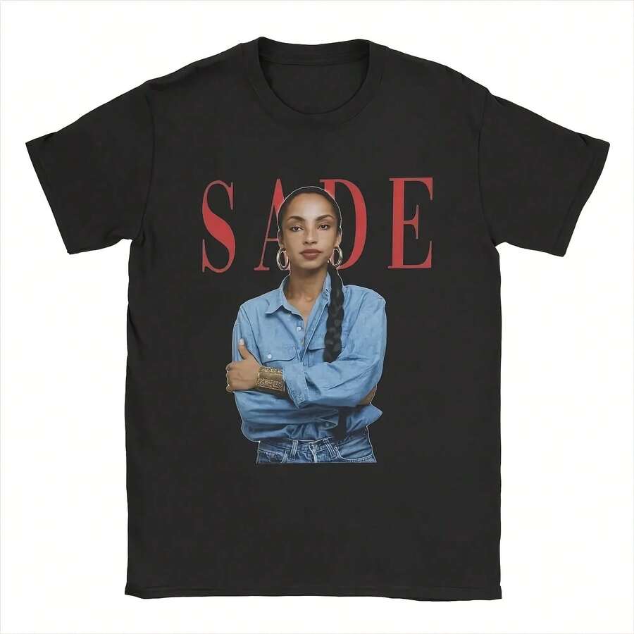 Sades Adu T-Shirts For Men Singer Leisure Cotton Tees Crewneck Short Sleeve T Shirts Gift Tops - 黑色 - 查看 1
