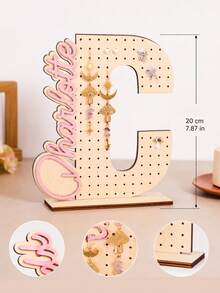 1pc Customized Wooden Letter Earring Stand, Personalized Jewelry Display Stand, Ear Stud Storage Rack, Desktop Storage Rack, Suitable For Placement On The Dressing Table. Suitable As Birthday Or Bridesmaid Gifts. - Multicolor - View 2