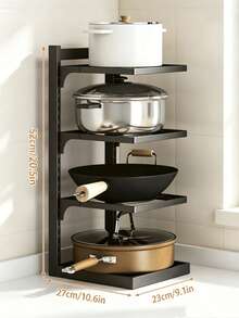 Adjustable Pot Rack Organizer, Multi-Tier Metal Pan Storage Holder For Kitchen Counter & Cabinet, Space-Saving Detachable Cookware Shelf With Height Adjustable Layers, Black Heavy Duty Kitchen Storage Rack For Frying Pans, Stockpots, Dutch Ovens - View 14