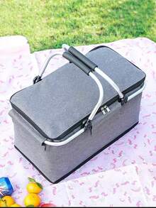 Foldable Insulated Picnic Basket, Thickened Aluminum Frame, Aluminum Foil Lining With Oxford Cloth Material, Waterproof, Leak-Proof, Cold-Keeping, Fresh-Keeping, Large Capacity, Strong Load-Bearing; Portable Dual Zipper Design, Easy To Clean, Suitable For Camping, Picnic - A - View 1