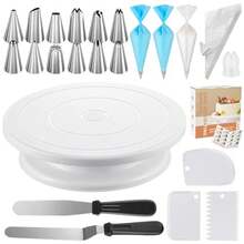 PCs Cake Decorating Kit, Baking Supplies Tools - Includes Cake Stand Turntable, 12 Icing Piping Tips Set, 2 Frosting Spatulas, 3 Scrapers, 50+2 Piping Bags, Coupler, Video Tutorial, Booklet - White - View 3