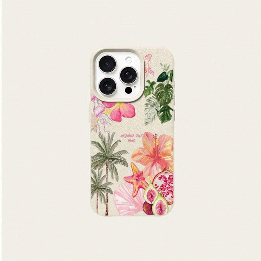 1 buah Casing Ponsel Minimalis Motif Pohon Kelapa Musim Panas, Kura-kura Merah Muda, Bunga, Silikon Cair, Lubang Besar, Tahan Guncangan, Pelindung Lembut, Kompatibel dengan Apple 11/12/13/14/14plus/15/15plus/16/16plus/7/8plus/17/17pro dan Model Lainnya - MultiWarna - View 1