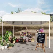 Carpa toldo plegable exterior 10x10 pies altura regulable resistente fácil montaje, trae 4 sacos arena, bolso con ruedas y pared lateral para jardín camping playa eventos - Blanco - Ver 3