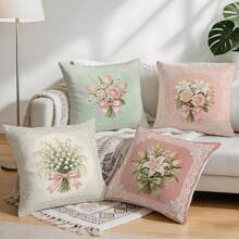 4pcs French Lace Border Floral Pattern Pillow Covers Without Inserts, Single-Sided Printed Pillow Covers, Suitable For Living Room Bedroom Home Decor, All Season Pillow Covers - Multicolor - View 9
