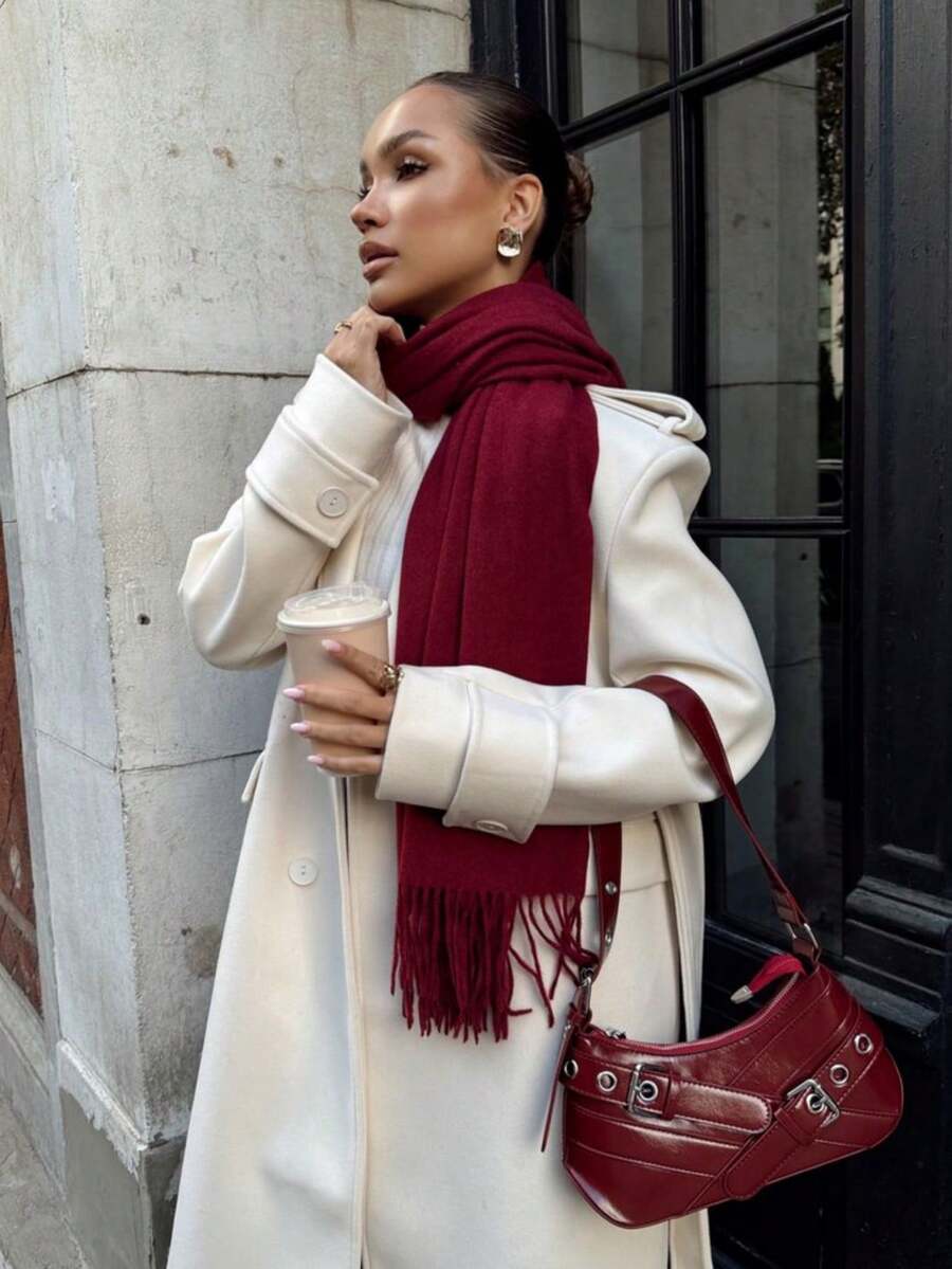 1pc Women's Minimalist Solid Color Regular Style Faux Cashmere Scarf, Suitable For Seasonal Transition Daily Wear, Windproof And Warm, Autumn/Winter
