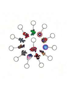 12pcs/Set Superhero PVC Keychain, 2 Series Avengers Q-Version Soft Rubber Keychain, Birthday Party Gift Bag Filler, Backpack Pendant Decoration, Piñata Filler Small Toy Gift - Multicolor - View 9