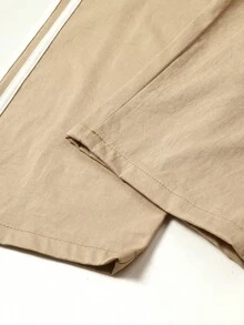 Men's Side Stripe Wide Leg Casual Pants, Elastic Drawstring Waist Lightweight Loose Straight Leg Long Pants, Suitable For Street Daily Sports Wear - Khaki - View 5