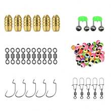 Lure Fishing Accessory Set, Brass Bullet Sinkers, Spring Bells, Barrel Swivels, 3D Fish Eyes, Offset Hooks, Quick Release Swivels, Texas Rig Components, Suitable For Freshwater And Saltwater Fishing - Multicolor - View 2
