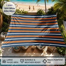 1pc Blue & Orange Striped Nautical Style Large Sun Shade Canopy, UV Protection, Sturdy & Durable, Easy Installation, Suitable For Beach, Garden, Patio, Includes Rope - Multicolor - View 7