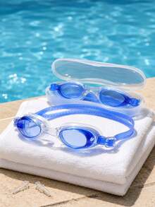 1pc Boxed High Definition Anti-Fog Swimming Goggles, Unisex Waterproof Swim Goggles With Adjustable Soft Silicone Strap, Comfortable Fit Leak-Proof Design, Large Field Of View Clear Lens, Includes Earplugs And Portable Storage Case, Suitable For Swimming Training, Fitness, Pool, Beach And Water Sports - Swimming Goggles - View 5
