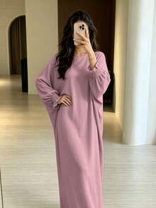 1pc Soft Muslim Dress, Soft Touch And Cool Feel, Multiple Color Options, No Fading, No Discoloration, Classic Versatile Style Suitable For Any Occasion, Easy To Match Abaya - Multicolor - View 15