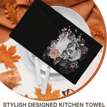 2/4/48pcs Halloween Series Floral Skull Pattern Printed Kitchen Towels - Super Soft, Highly Absorbent Polyester Dishcloths And Hand Towels, Perfect For Holiday Decor, Kitchen Decor, Party Decor. - Multicolor - View 8
