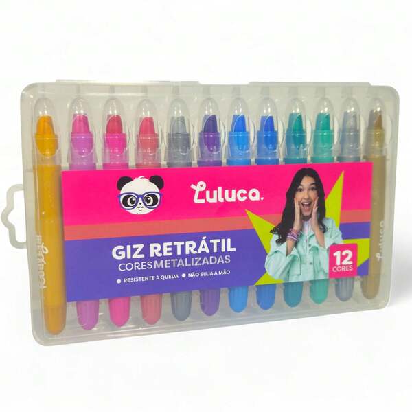 Estojo Giz De Cera Luluca Retratil 12 Cores Jumbo Escolar juvenil infantil Cor Metalizado