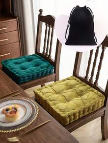 Solid Color Square Tie-On Chair Cushion, Thickened Pleated Filled Seat Pad, Soft Velvet Non-Slip Dining Chair Pad, Suitable For Home Kitchen Office - Multicolor - View 10