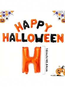 14pcs Happy Halloween Balloon Banner Set, Orange And Black Color Scheme, Suitable For Halloween, Trick Or Treat Party Decoration, Halloween Photo Booth Props, Halloween Party Decoration - Halloween - View 3