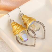 DIYCCPC Women's Contrast Color Long Earrings, Spiral Wrap Design, Hollow Water Drop, Suitable For Daily Commute, Date And Party - Two Tone - View 7