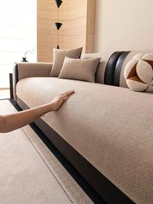 SANMOSPIN 1PC Linen Fabric Solid Color Minimalist Style Waterproof Sofa Cover, All-Season Versatile Comfortable Sofa Cushion, Suitable For 1-4 Seater Sofa In Bedroom, Living Room, Study, Office, Home Decor - Coffee Brown - View 3