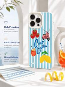 1 buah Casing Ponsel Matte Anti-Jatuh dengan Kamera 2D Motif Liburan Musim Panas Mediterania Italia, Kompatibel dengan iPhone 17 Air 16 15 14 13 12 11 Pro Max Plus - Krem - View 3