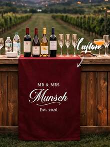 Customized Wedding Welcome, Wedding Tablecloth, Personalized Linen Striped Bar Event Signage, Bar Event Banner, Can Customize Name And Date, Wedding Gift, Welcome Gift, Mother's Day Gift, Anniversary, Party Decorations - Multicolor - View 1
