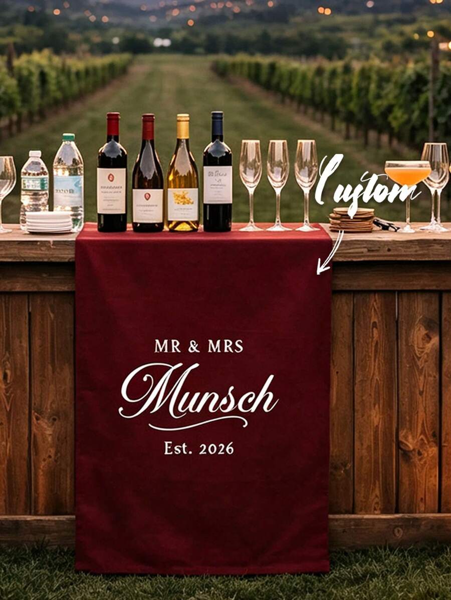 Customized Wedding Welcome, Wedding Tablecloth, Personalized Linen Striped Bar Event Signage, Bar Event Banner, Can Customize Name And Date, Wedding Gift, Welcome Gift, Mother's Day Gift, Anniversary, Party Decorations - Multicolor - View 1