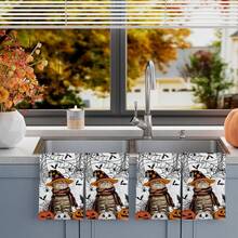 2/4/48pcs Halloween Series Spider Web Witch Cat Pattern Printed Kitchen Towels - Super Soft, Highly Absorbent Polyester Dishcloths And Hand Towels, Perfect For Holiday Decor, Kitchen Decor, Party Decor. - Multicolor - View 4