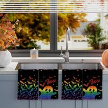 2/4/48pcs Halloween Series Rainbow Ghost & Bat Pattern Printed Kitchen Towels - Super Soft, Highly Absorbent Polyester Dish & Hand Towels, Perfect For Holiday Decor, Kitchen Decor, Party Decor - Multicolor - View 14