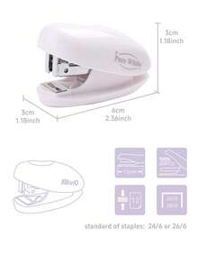 1pc Pure Color Marshmallow Stapler 1000pcs Staples Set, Aesthetic Tiny Portable Stapler, Mini Binder Office Binding Tools School Supplies, For School, Paper Binding - Stapler - View 2