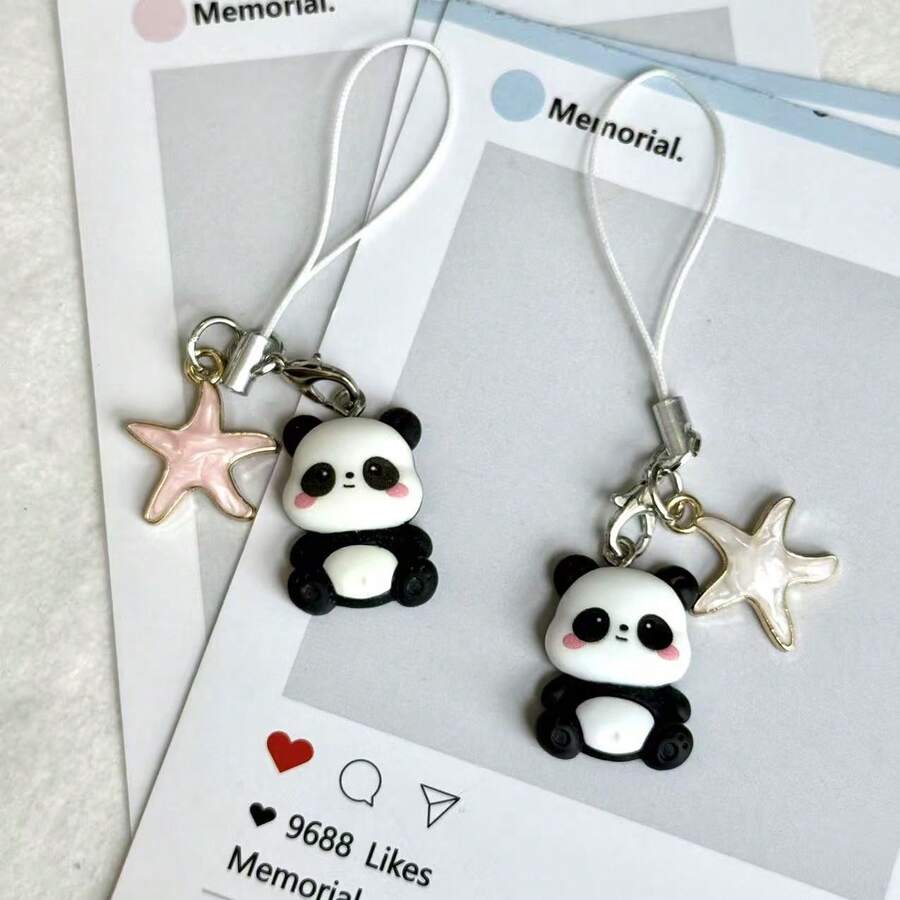 1 buah Gantungan Rantai Ponsel Panda Bintang, Gaya Pasangan Kreatif, Ponsel Universal, Gantungan Kunci Kamera CCD yang Dipersonalisasi, Rantai Ponsel Gaya yang Lucu