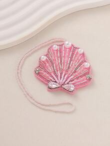 1pc Bohemian Style Handmade Beaded Non-Woven Fabric Faux Pearl Scallop Shell Bag Charm Pendant, Suitable For Women's Daily Casual Beach Vacation Wear, Graduation Season Gift, Handmade Shape May Vary Slightly - Pink - View 5