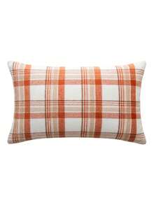 Homemorelove 1/2pcs Plaid Double-Sided Faux Mohair Pillow Case, Hidden Zipper, Suitable For Bedroom, Living Room, Sofa Home Decor, Pillow Insert Not Included, Thanksgiving, Halloween Atmosphere Decorative Pillow Case - Large Orange and White Plaid - View 9
