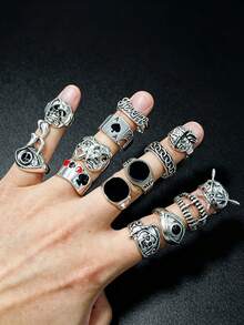 10/20pcs Gothic Women's Rings Set, Punk Hip Hop Multi-Piece Finger Rings, Party Vacation Daily Wear Finger Accessories, Fashion Jewelry Gift, Unisex Random Style - Silver - View 8