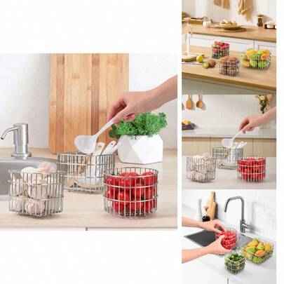 304SS Fruit Basket 3.5L Kitchen Storage Strainer Produce Holder 304 Stainless Steel, Rust-Resistant, Breathable Mesh, Quick Drainage, Versatile Countertop Organizer, Compact Modern, Durable