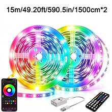 2 Rolls Bedroom LED Light Strip, RGB Color Changing, APP Remote Control, Music Sync, Cuttable USB LED Light Strip, Suitable For Gaming Room, TV Backlight And Holiday Wall Decoration - Bluetooth Music Black - View 4