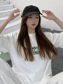 Women's Korean Style Short Sleeve T-Shirt, Medium Length Oversized Fashion Top Suitable For Layering - 白色 - 查看 8
