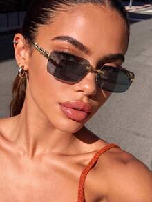1PC Women's Frameless Cut-Edge Rectangular Ocean Lens Metal Retro Bohemian Y2K Rivet Temple Decor Street Fashion Elegant Fashion Glasses Shades, Suitable For Beach, Seaside, Vacation, Travel, Driving, Camping, Outdoor Activities, Street Photography, Etc. - Multicolor - View 15