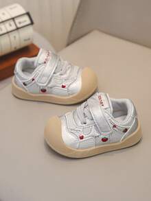 Cute Strawberry Print Baby Walking Shoes, Anti-Collision Toe Cap Toddler Sports Shoes, Hook And Loop Non-Slip Children's Shoes - Grey - View 2