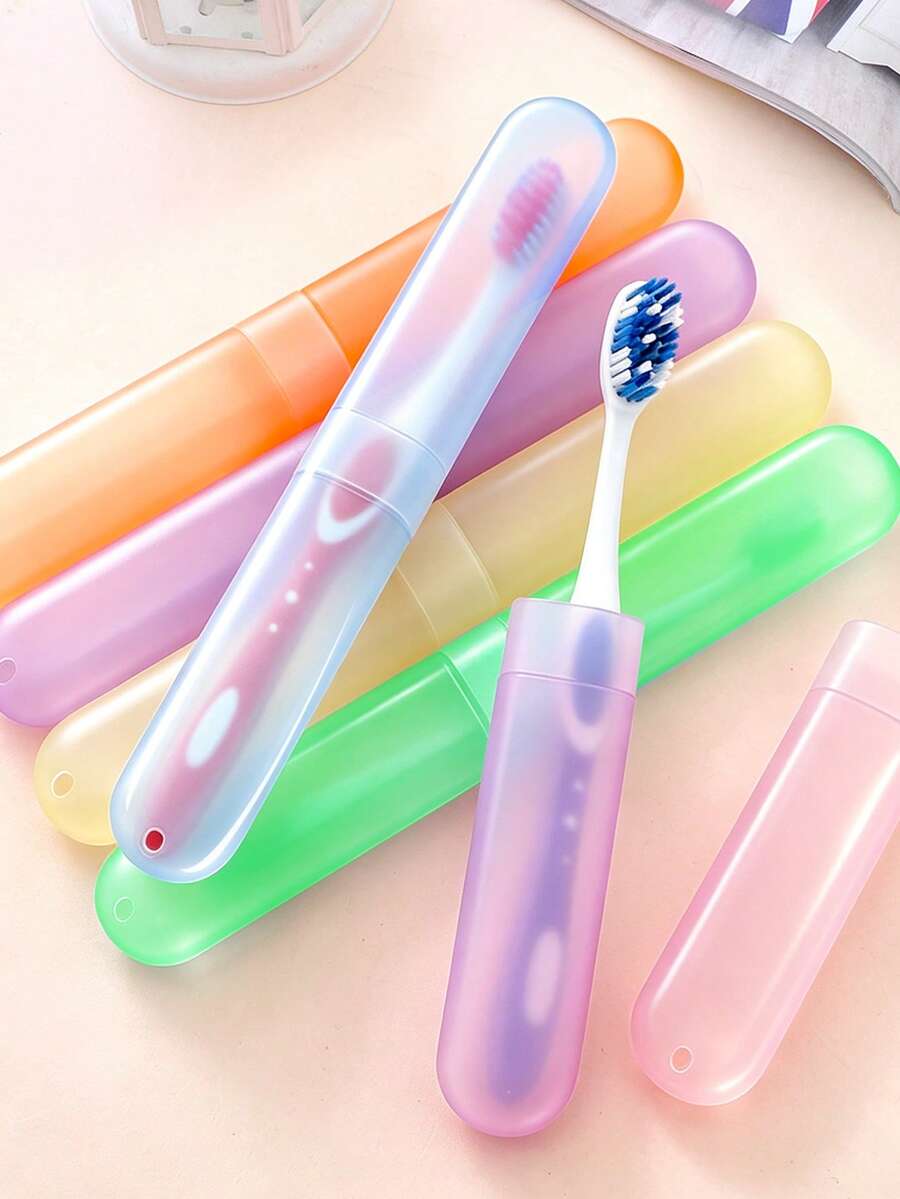 5pcs/Set Random Color Toothbrush Case Travel Portable Set, Candy Color Matte Felt Toothbrush Head Protective Cover, Dustproof Dental Tool Storage Box - Multicolor - View 1