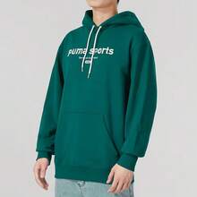 Sweatshirt Hoodie Pria PUMA Kasual, Serbaguna, Bergaya, Nyaman, Longgar dengan Cetakan Huruf, Hijau - Hijau - View 3