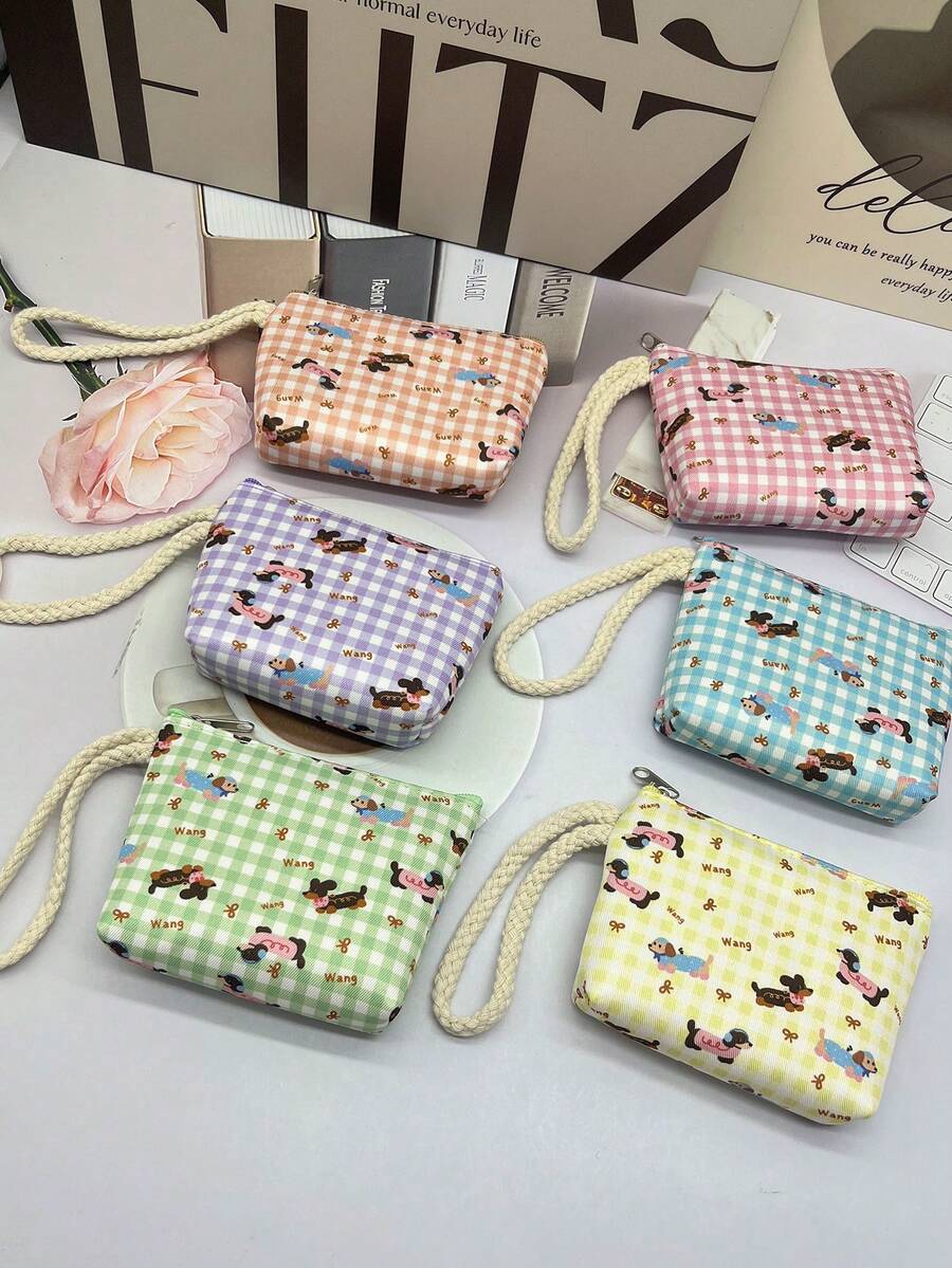 XD 12pcs/6pcs/3pcs/1pc Fashion Mini Dachshund Print Children's Coin Purse, With Keychain For Hanging, Multi-Use Storage Bag For Keys, Data Cables, Coins, Rings, Also Can Be Used As Makeup Bag, Sanitary Napkin Storage Bag, Back To School Storage Pouch