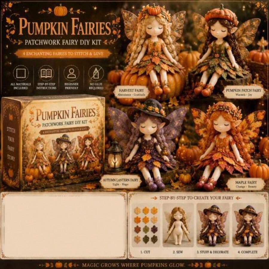 完整版秋季精靈縫製手工套件,4款圖案,適合休閒愛好與桌面裝飾 - 彩色 - 查看 1