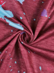 Setelan Wanita Ukuran Besar 2 Potong Motif Acak, Kaos Lengan Pendek dan Celana Pendek, Pakaian Kasual untuk Liburan Musim Panas yang Elegan - Burgundy - View 6