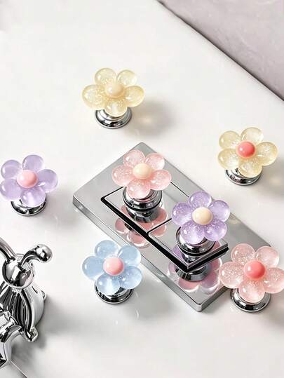 Sparkly Floral Toilet Flush Button - Nail , Colorful Silicone Toilet Lid Handle, Water Tank Control, Shiny Colorful Floral Design Toilet Flush Button, No-Adhesive Clip Lid Lifter, Silicone Toilet Seat Lifter, Suitable For Long Nails, Can Be Used For Cabinet Doors, Drawers, Toilet Lid Handles, Etc., Home Bathroom, Rental Apartment, Shared Housing