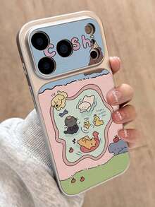 1pc Large Window Lychee Texture Color Block Summer Animal Park Style Fresh Color Minimalist Phone Case White To Lychee Texture Suitable For 13/14/15/16/17 PRO PROMAX PLUS Full Coverage Large Window Phone Case - Multicolor - View 1