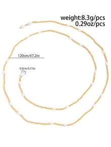 1pc Minimalist Versatile Niche Design Asymmetrical CCB Beaded Adjustable Water Drop Pendant Long Necklace, Fashionable Luxury Silver CCB Beaded Chain With Water Drop Tail Pendant, DIY Layering Long Necklace For Women's Daily And Exclusive Party Wear - Gold - View 6