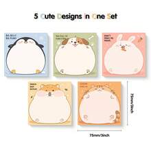 5 Packs 250 Sheets Cute Pet Animal Sticky Notes, Japanese Style Cat Dog Rabbit Penguin Self-Adhesive Blank Memo Pads, Desktop Reminder Notes, School Office Home Stationery Supplies - 75 X 75 mm - View 2