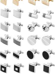 Men's Classic Cufflinks, Silver, Gold And Black Striped Round/Square/Rectangular Design, Suitable For Shirts, Suits And Other Occasions, Elegant Gift For Weddings, Grooms, Business Occasions, Father's Day And Also Ideal For Schools. - Multicolor - View 1