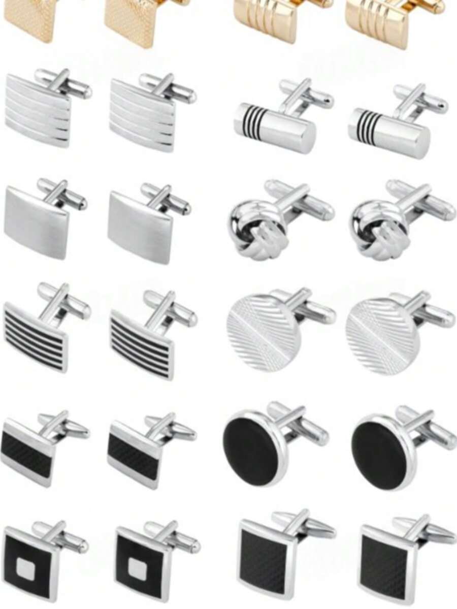 Men's Classic Cufflinks, Silver, Gold And Black Striped Round/Square/Rectangular Design, Suitable For Shirts, Suits And Other Occasions, Elegant Gift For Weddings, Grooms, Business Occasions, Father's Day And Also Ideal For Schools. - Multicolor - View 1